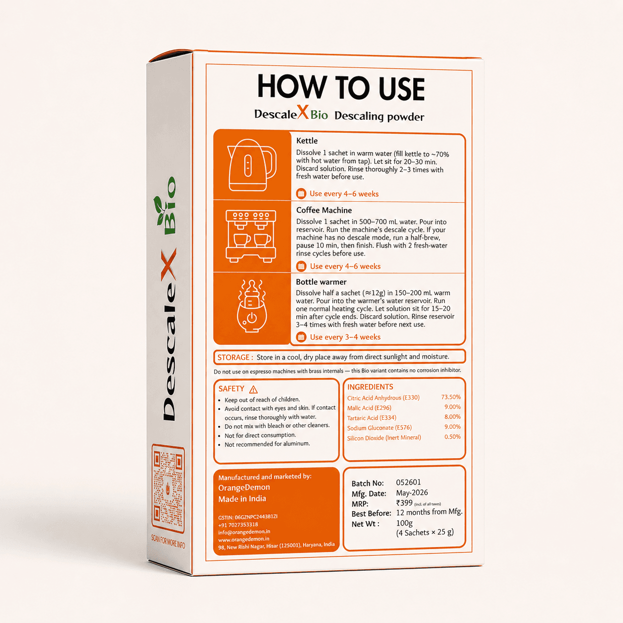 DescaleX Bio pack information and instructions