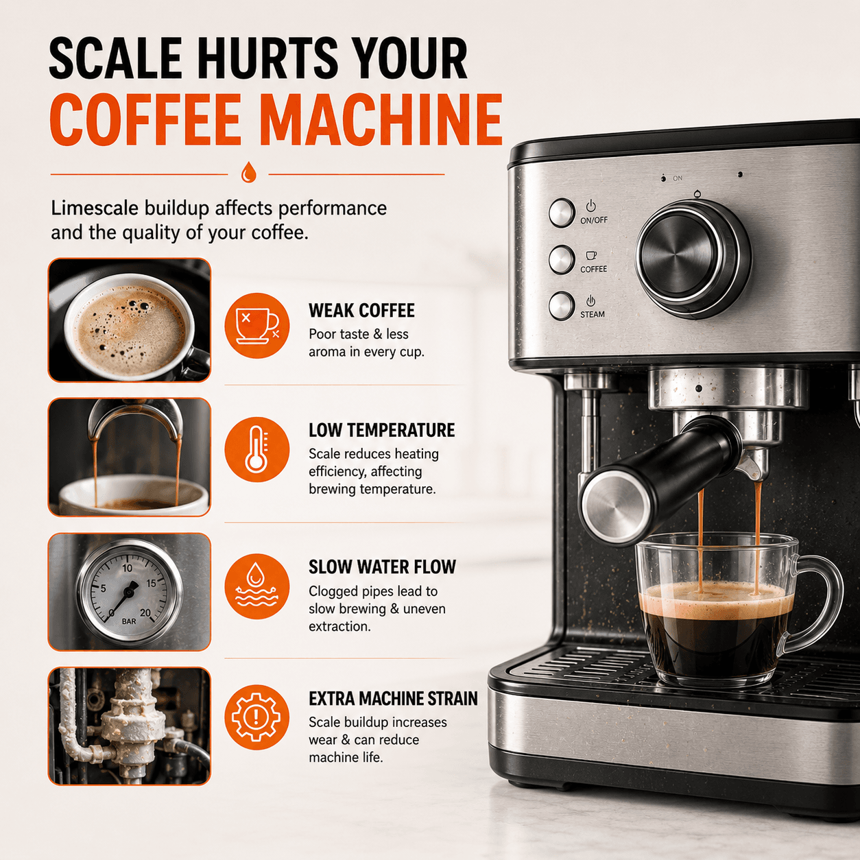DescaleX for coffee machines, dishwashers, and showerheads