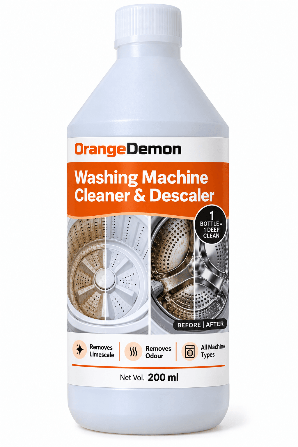 OrangeDemon Washing Machine Cleaner & Descaler Liquid 200ml bottle