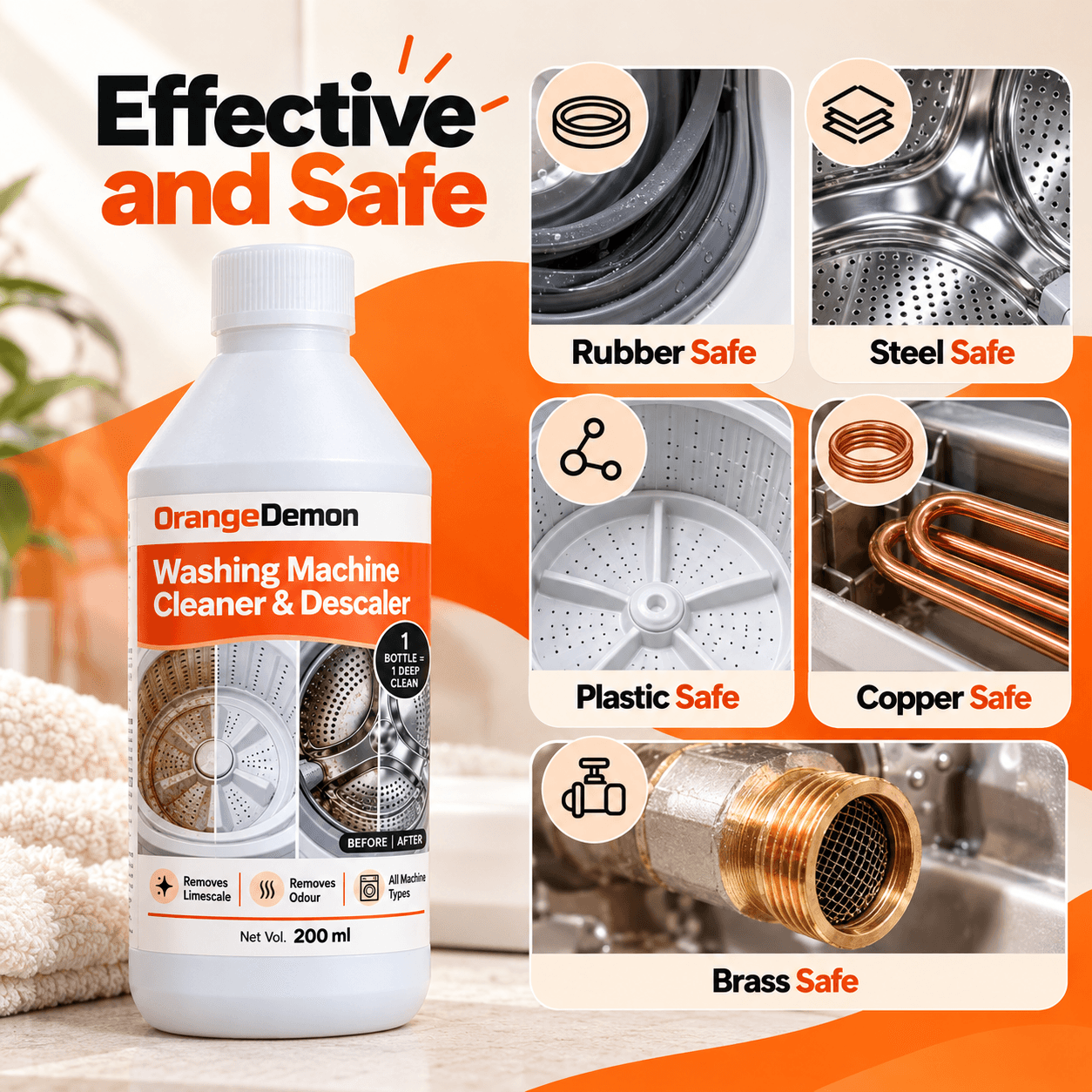 OrangeDemon washing machine cleaner liquid with corrosion inhibitor for machine parts