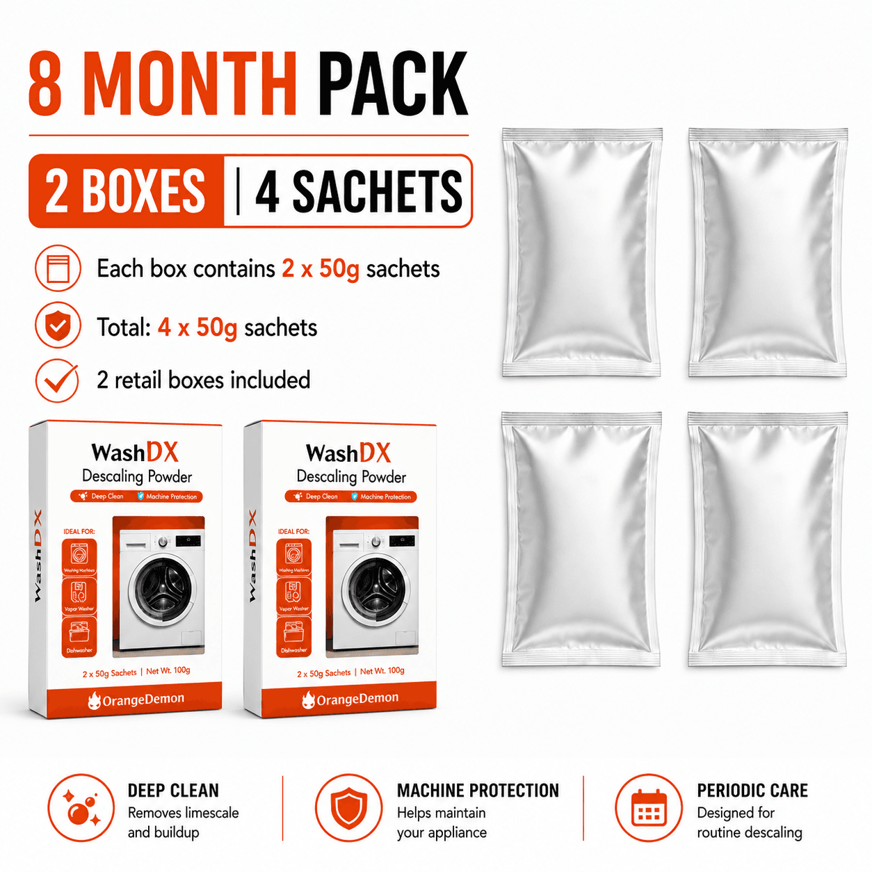 WashDX 2 box pack with 4 sachets