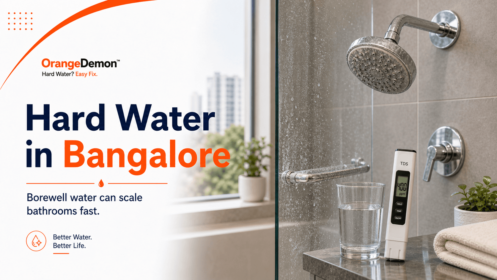 Bengaluru apartment water check with kettle scale, a washing machine, showerhead deposits, and a geyser.