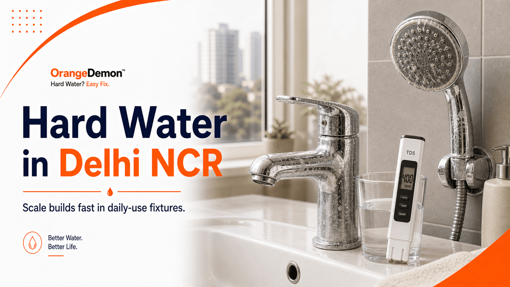 Ghaziabad household hard-water checks across a washing machine, geyser, kettle, showerhead, and building storage.