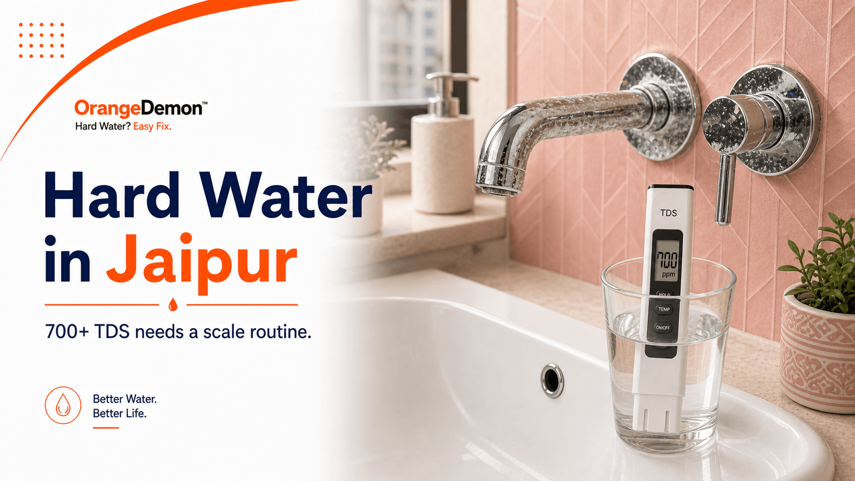 Jaipur household water check for kettle scale, washing-machine residue, geyser deposits, showerhead flow, and storage.