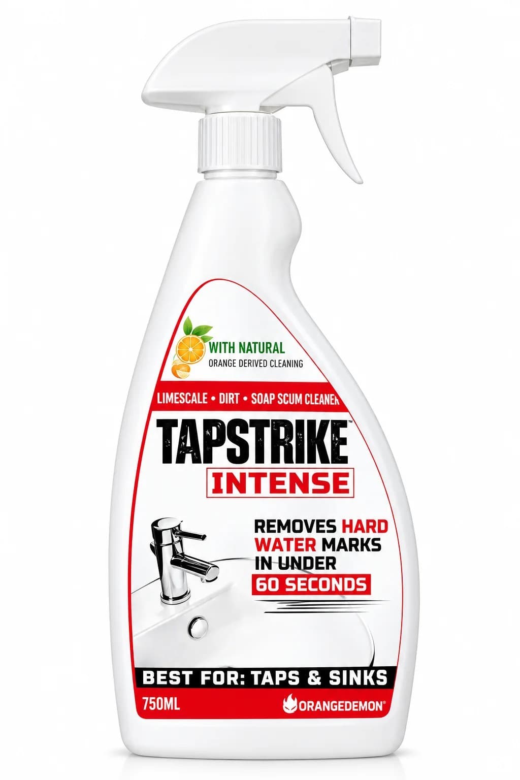OrangeDemon TapStrike Intense 750ml tap and sink limescale spray