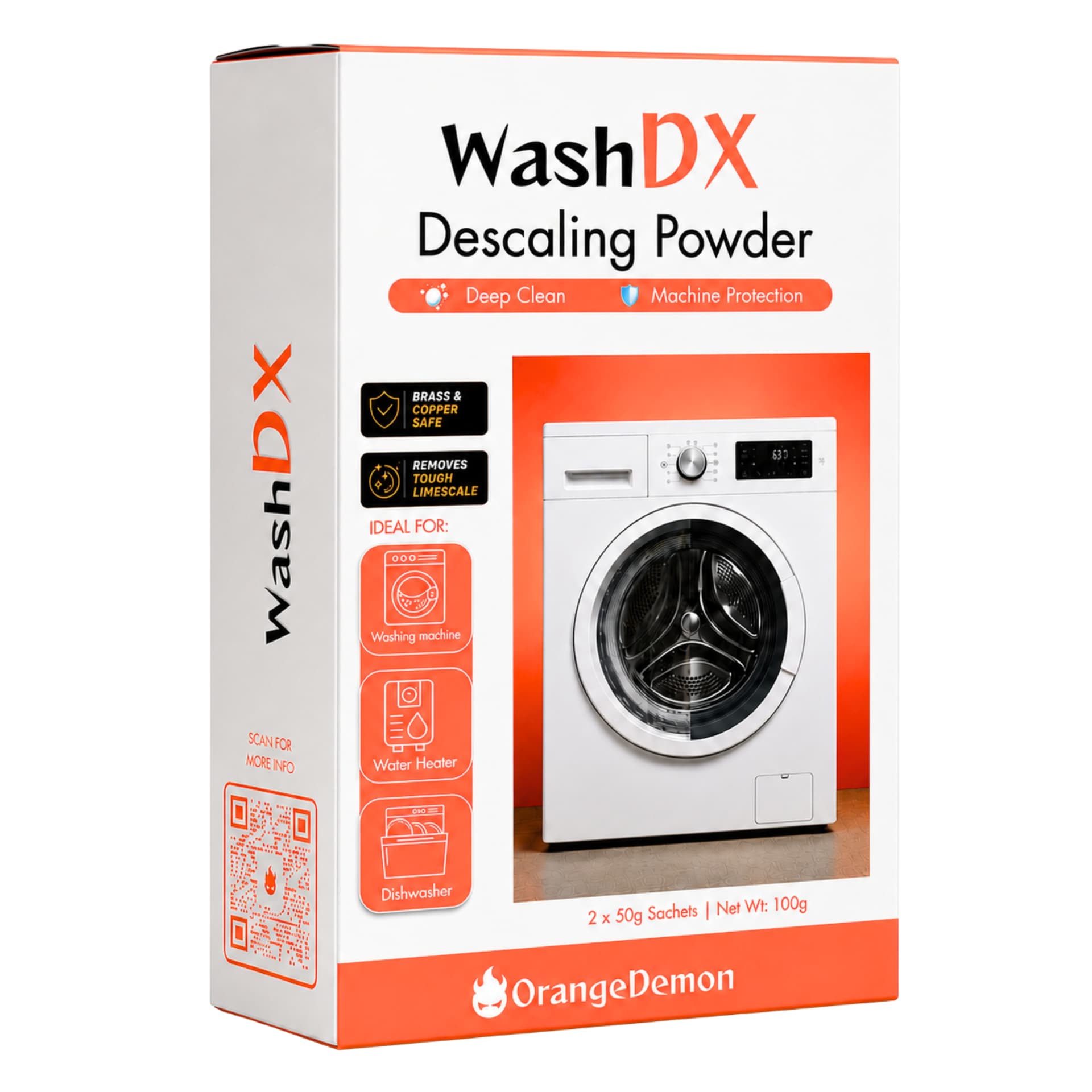 OrangeDemon WashDX washing machine descaler box